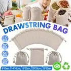 10-100x Canvas Bags Drawstring Storage Bag Bulk Linen Calico Cotton Tote Gift