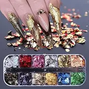 Nail Art Set, Nail Art Decals Stickers Fragments Nail Foil Art Nail Charms, DIY Manicure Nails Design Decal Decoration Flakes 12 Grids/Set (Style 1, One Size)