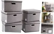 Collapsible Storage Containers with Lids [5-Pack] Linen Medium(5-Pack) Gray