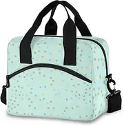 Teal Golden Glitter Polka Dots Shoulder Cooler Bag Insulated Portable, Mens Large Lunch Bag, 11.4×7.1× 9.5 Inches Boys Insulated Lunch Bag