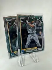 2x 2024 Bowman Base Chrome #BCP-136 Myles Naylor Oakland Athletics