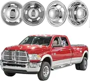 Puermto 4pcs 17 Protective Polished Stainless Steel Dually Wheel Simulators, Waterproof Replacements Bolt On Wheel Cover Removable Centre Cap,8 Lug Hubcap Fit for 03-19 Dodge Ram 3500 W/Install Tool