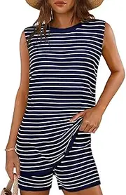[Glamaker] Women's 2 Piece Short Sets Summer Lounge Sets Sweater Knit Beach Vacation Matching Sets Travel Outfits