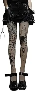 [Generic] Spider Web Stockings Gothic Black Sexy Lace Tights Y2k Sheer Pantyhose for Women Halloween Cosplay Costume, Black, One Size
