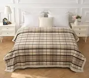 Thick Warm Wool Blanket,670GSM Heavyweight Blanket,100% Pure Australian Wool,Large Wool Blanket Suitable for Double Bed and Camping,Queen Size/Double Size (Beige Plaid,200X230CM)
