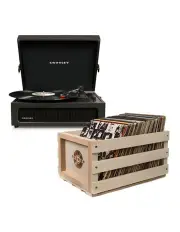 [Crosley] Voyager Portable Turntable with Bundled Record Storage Crate in Black