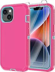 [Annymall] for iPhone 14 Case with 2 Screen Protector, Heavy Duty Shockproof Dropproof Dust Proof Full Body Rugged 3 Layer Military Tough Durable Protective Cover for Apple iPhone 14 6.1" (Pink/Blue)