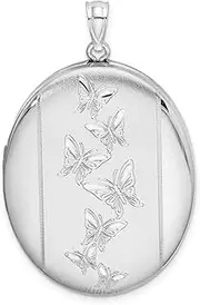 [JewelryWeb] 925 Sterling Silver Polished Holds 2 photos Butterflies 34mm Oval Locket