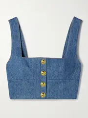 [Adam Lippes] Adam Lippes - Quinn Button-embellished Cropped Denim Top - Mid denim - US4 US 4 Blue