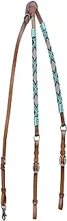 WeavingCraft Western Full Grain Thick Soft Leather Chest/Breast Plate - Hand Braided Rawhide Knotting Stitched Multi Color Beads(Brown03)