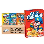 Quaker Cap'N Crunch Breakfast Cereal, 4 Flavor Variety Pack, (4 Pack), Sweetened