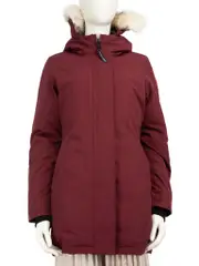 Burgundy Coyote Fur Trim Parka Coat
