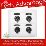 Marine/Boat/Caravan Modern WHITE 4 Gang Splashproof Switch Panel, 15amp Switches