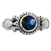 Natural Blue Labradorite Checker 925 Sterling Silver Ring s.8 Jewelry R-1345