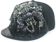 [HAMKVBPR] Baseball Cap Unisex Punk Rivets Stitched Hip Hop Flat Brim Hat Baseball Cap Outdoor Sports Hat