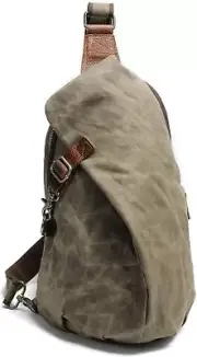 Lmagice Men's Sling Backpack Waxed Canvas Crossbody Bag Casual Army Green2