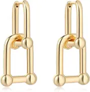 Morakot 18K Gold Plated Paperclip Earrings Trendy hypoallergenic Link Earrings For Women Chain Statement Earrings Dangle Hoops Rectangle Earrings J...