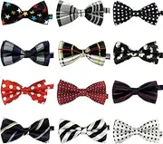 [LilMents] 12 Pack Boys Mixed Designs Adjustable Pre Tied Bow Necktie Tie Set