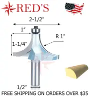 Tideway Carbide IND LC06023208 1" R Round Over 1/2" shank router bit