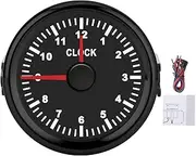 2in Universal Clock Gauge Instrument, Digital Clock Gauge 0-24 Hour Format, Red Backlight 12V 24V, for Car Boat Yacht Motorcycle, White Dial, White Frame (Black Dial Black Bezel)