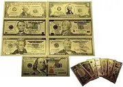 24K Gold Foil Banknote US Dollar 1-100 Dollar Gold Foil Money Set of 7 Bank Notes