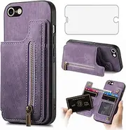 Phone Case for iPhone 7/8/SE 2020/2022 Wallet Cell Cover with Screen Protector Slim Stand Card Holder Slot iPhone7 iPhone8 7s 8s i SE2020 SE2022 2/2nd/3/3rd Generation SE2 SE3 7SE 8SE Women Men Purple