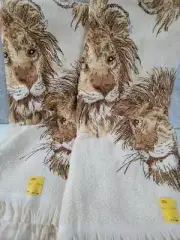 Pair NOS KMart 42x21" Mid Century Kitschy Lion Bath Towel Jungle Room FREEUSHIP