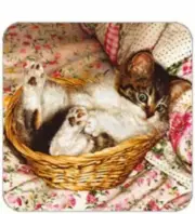 Cork Back Coaster-Cat Design-KITTEN IN BASKET-Create Your Own Set!