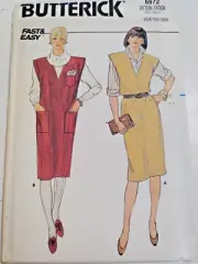 Jumper Dress 14 16 18 Butterick 6672 Sewing Pattern UC VTG Sleeveless V Neck