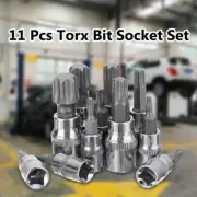 11Pcs T10-T60 3/8" 1/4" Driver Tamper Proof Torx Star Bit Socket Kit Tool Set