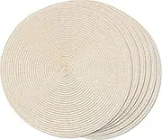 FunWheat Round Braided Placemats Set of 6 Table Mats for Dining Tables Woven Washable Non-Slip Place mats 15 inch for Easter Decoration(Ivory Beige, 6pcs)