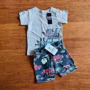 Bonds Bluey Road Trip Grey T-Shirt Tee Black Cargo Shorts Set BNWT Size 1