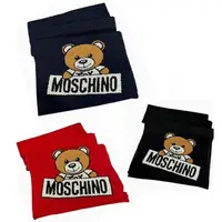 在飛比找momo購物網優惠-【MOSCHINO】羊毛黑字熊熊圍巾(黑色/紅色/深藍)