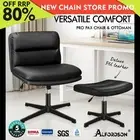 ALFORDSON Office Chair Computer Cross-legged Seat Work Ottoman PU Leather Black
