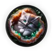 Home Decor Wall Clock Kitten Geode Crystals Jungle Fantasy