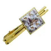 Wolf Pack Baby Wolves Snow Mountains Square Tie Bar Clip Clasp Silver or Gold