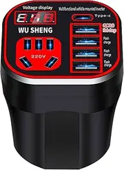 Car Inverter Outlet – Cup Holder Inverter, Plug Adapter Device | Portable Converter for Trucks, Compact Charging Station for Automotive Electronics, Replacement Accessory for On-The-Go Charging