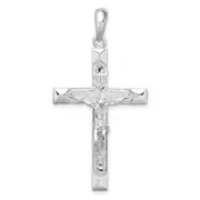 Sterling Silver De-Ani Rhodium-Plated Polished Textured Latin Crucifix Pendant