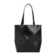 [Loewe] Loewe-Black Leather Puzzle Fold Medium Tote-Donna OS OS