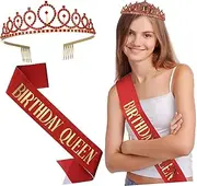 [CALLARON] 1 Set Birthday Queen Sash and Crown Women Elegant Tiara and Sash Comfortable Fit for Birthday Celebrations Stylish Party Accessories with Delicate Design