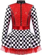 [Lejafay] Sequins Halloween Racer Girl Jumpsuit Race Car Driver Sparkly Checkered Leotard Dance Dress