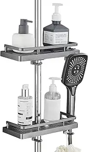 DUFU No Drill Shower Caddy 2-Pack - Adjustable Rust-Resistant Shower Shelf Organizer for Soap, Shampoo, Towels | Includes Buckles & 2 Hooks (Universal Fit 0.83-0.98in Rails)