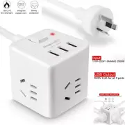 3 USB Ports & 4 AC Outlets Power Strip Cube Socket Wall Charger Adapter AU Plug