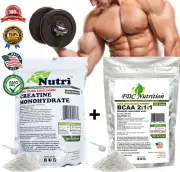 BCAA + Creatine Mono FREE FORM - 1000g EACH 100% PURE KOSHER POWDER