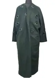 Asos White Green Abstract Eyelet Detail Duster Coat Size UK 12 EU 40 REF CL3