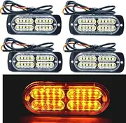 12-24V 20-LED Super Bright Emergency Warning Caution Hazard Construction Waterproof Amber Strobe Light Bar with 32 Different Flashing for Car Truck SUV Van - 4PCS (Amber)