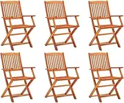 Folding Garden Chairs 6 pcs, Camping Chair with Armrest, Wood Bistro Chairs for Porch, Deck, Garden, Backyard, Easy Assemble, 53 x 57 x 91 cm