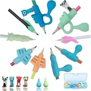 Pencil Grips, 15 Pcs Silicone Pencil Grip for Kids Handwriting, Upgrade Finger Grip with Case, Ergonomic Writing Training Aid Correction Pencil Grasp for Toddlers, Preschoolers, Adults