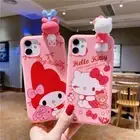 For iPhone 16 Pro Max 15 14 13 12 11 XR Hello Kitty W/Lanyard Phone Holder Case