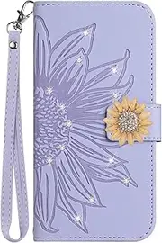 CrazyLemon for iPhone 11 Pro Max Wallet Case Floral with Strap Card Holder for Women Cute Sparkle Flower Magnetic Closure Flip Kickstand Premium Leather Protective Cover for iPhone 11 Pro Max - Purple